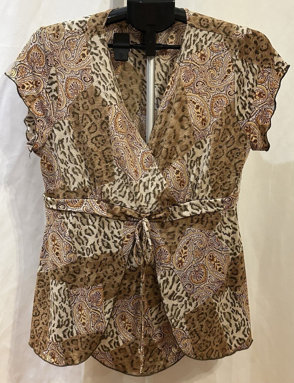 Susan Lawrence Animal Print Paisley Short Sleeve Blouse size XL